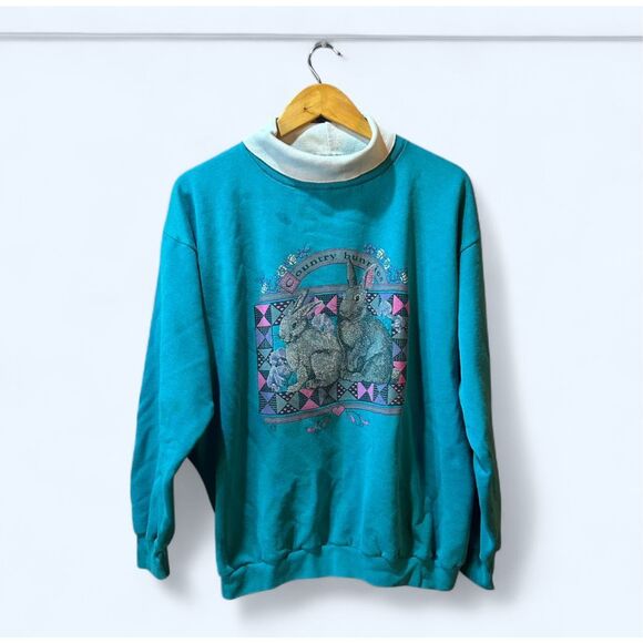Cotton Grove Vintage Grandma Teal Large Pullover Sweatshirt - Picture 1 of 14
